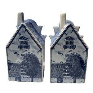 2 Unique Delft Canal Houses, Clock Shops, Holland No 021688S Hand Painted